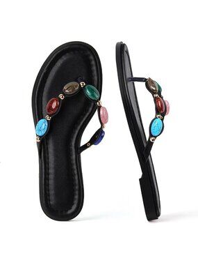 Stylish Beaded Flip Flops for Women | Jeweled Thong Sandals for Beach Wear